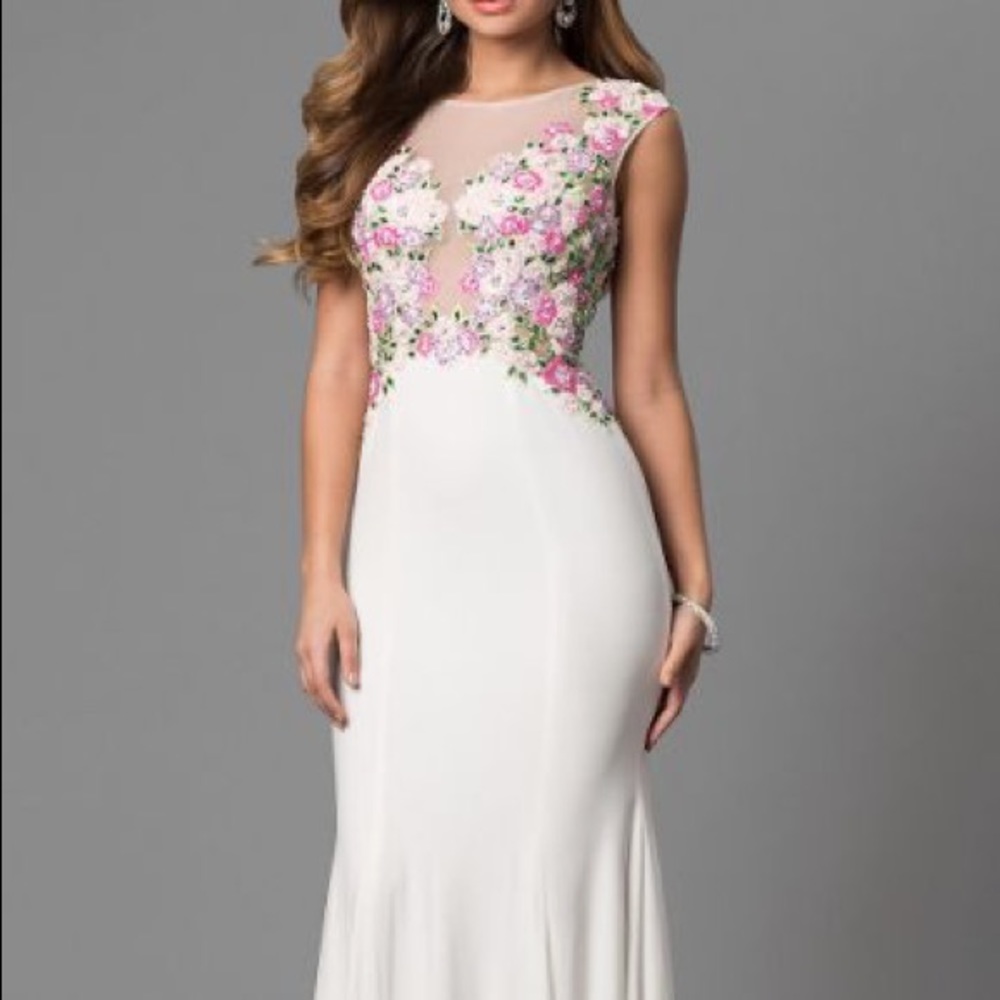 Jovani white/floral gown w/ open back size 2 NWT - Picture 2 of 8